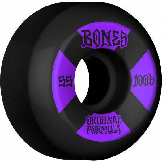 Bones 100's V5 Sidecut Skateboard Wheels - 53mm 100A - Black/Purple