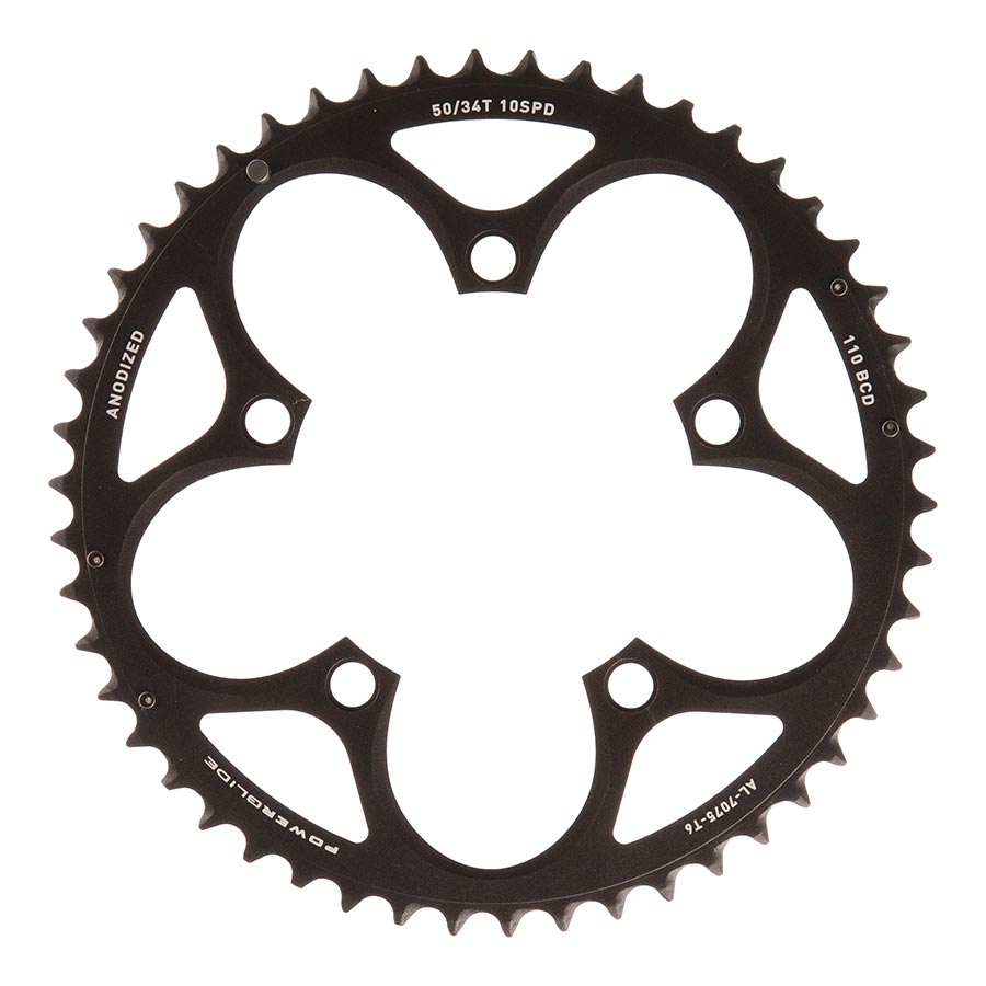SRAM, 50T, 10 sp, BCD 110mm, 5-Bolt, Outer Chainring, For 34/50, Aluminum, Black