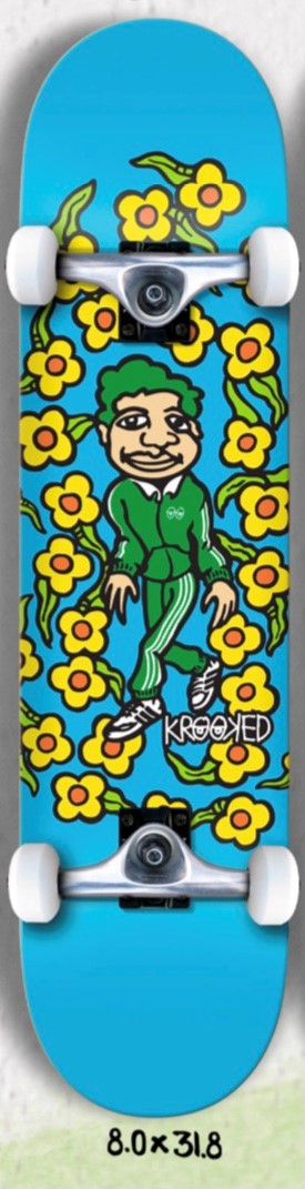 Krooked Sweat Pants Complete Skateboard 8.0 x 31.8 Teal/Yellow