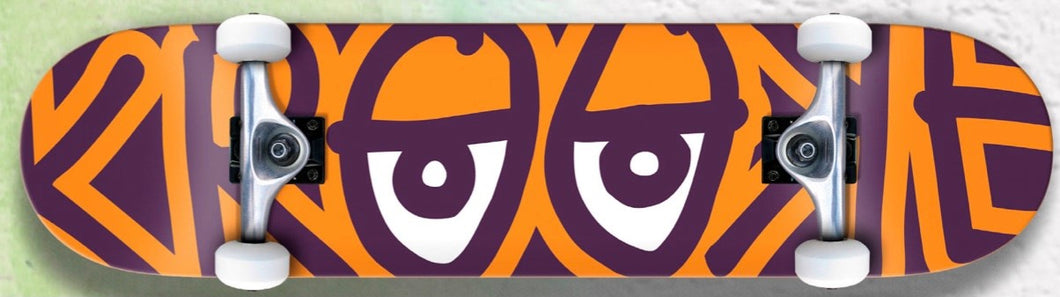 Krooked Bigger Eyes Complete Skateboard 8.25 x 32.2 Orange/Purple