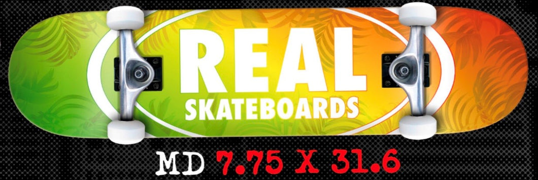 Real Island Oval Complete Skateboard 7.75 x 31.6 Green/Yellow/Orange